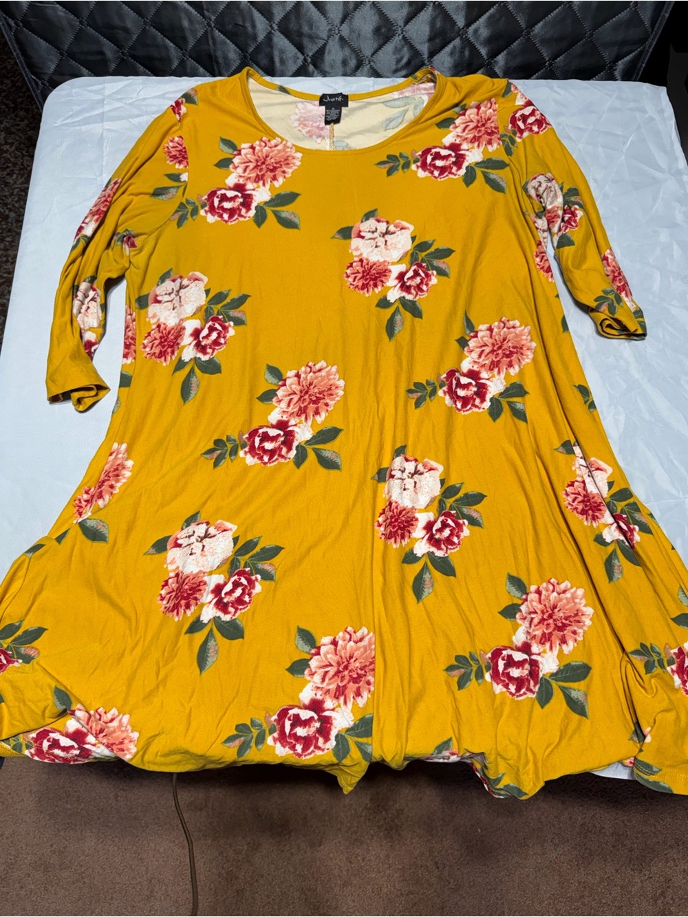 Justify Mustard Yellow Floral Dress with Pink Accents